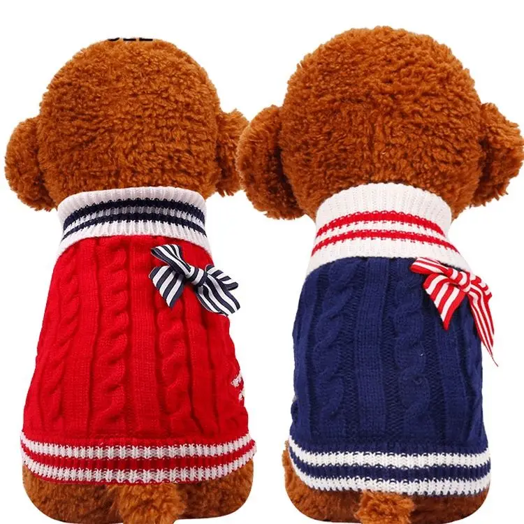 

Wholesale Lovely Acrylic Winter Autumn Fashion Pet Warm Soft Knitted Dog Navy Sweater, Blue,red