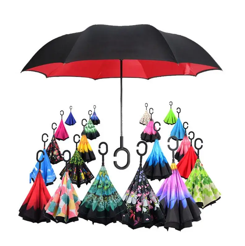 

Wholesale Automatic Car Outdoor Double Layer Folding Reverse Inverted Umbrella With C Handle, Stock color