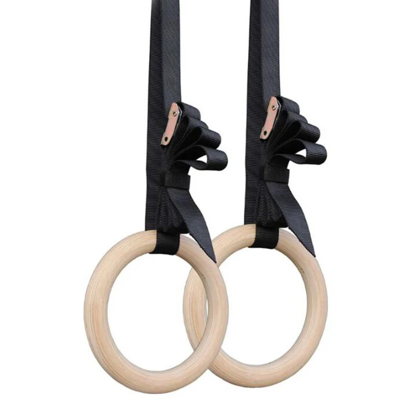 

Wooden Professional Wood Gym Rings With Adjustable Buckle Straps Hand Tape Gymnastic Fitness Rings, Wooden color