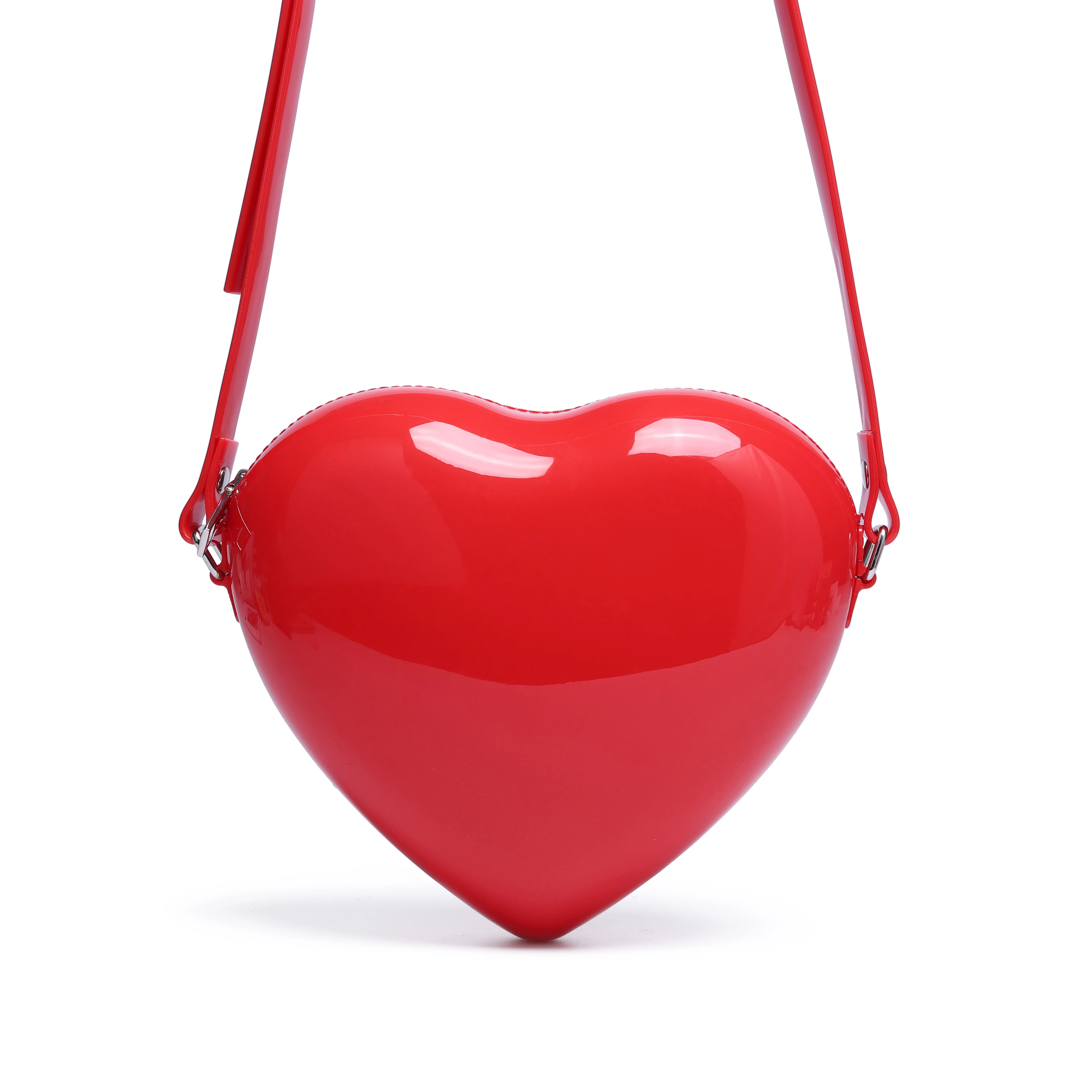 

New handbags 2020 large charms red heart shaped kids pvc pouch shoulder bag purse with zipper for women