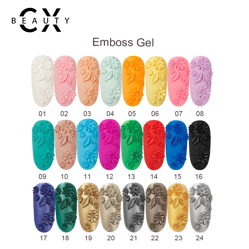 Caixuan High Quality Nail Art Painting Gel Emboss 3d Gel 24 Colors For