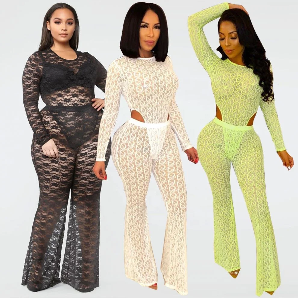 

Sexy Women's Gauze Letter Printed Jumpsuit With Hip Flared Pants Two-Piece Women Video Lingerie Open Crotch Woman