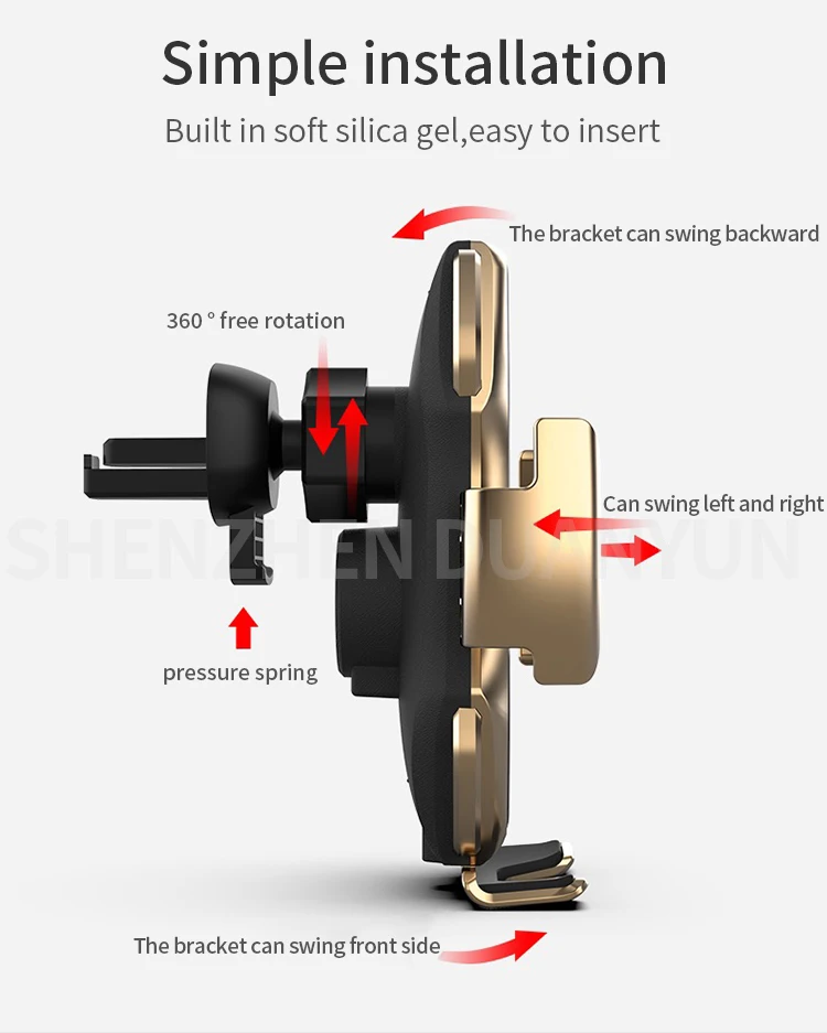 Real Factory Direct Touch Sensing Automatic Retractable Clip Fast Charging Wireless Car Holder Compatible Suit for iPhone Xs Max