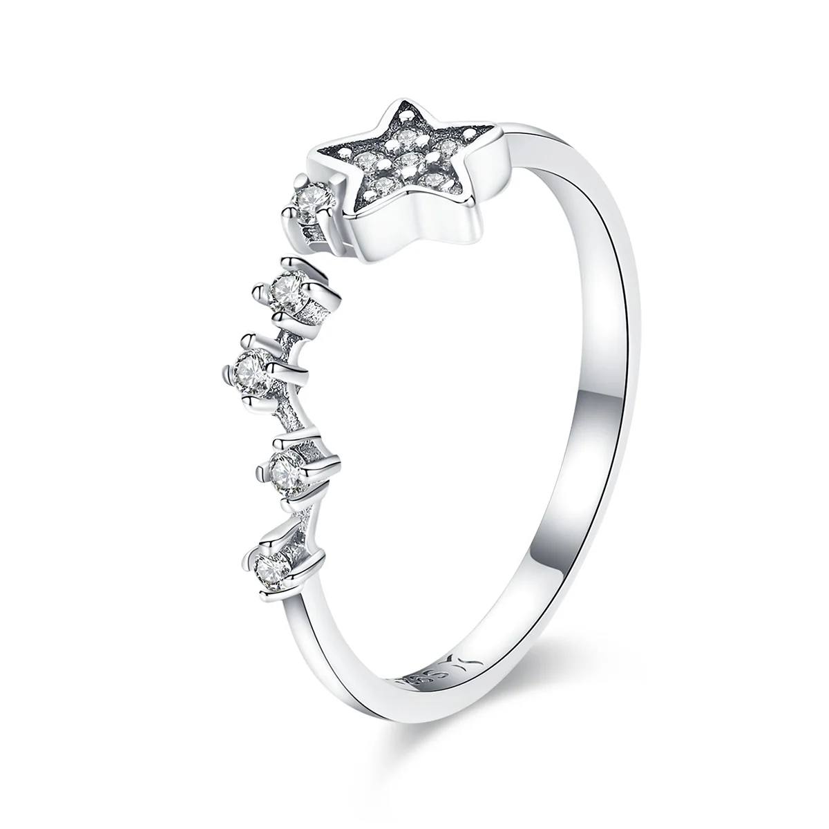 

Hollow star zircon ring S925 sterling silver pentagram ring for girls, Sliver