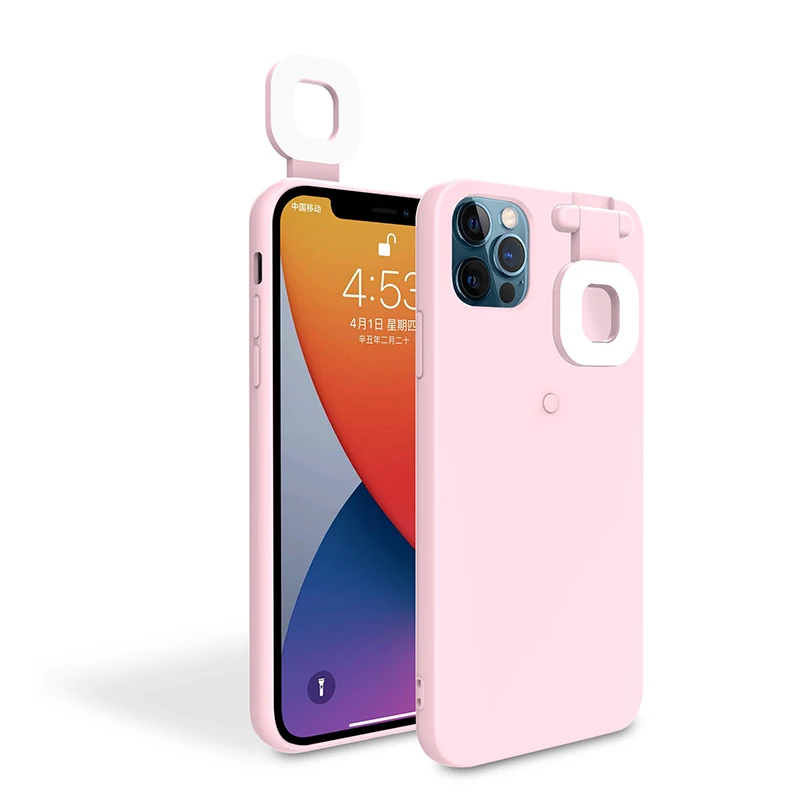 

New Fashion LED Selfie Flash Fill Light Phone Case Portable Back Cover Mobile Phone Case Ring Light for iPhone 11 12 13, White, pink , black, tiffany blue