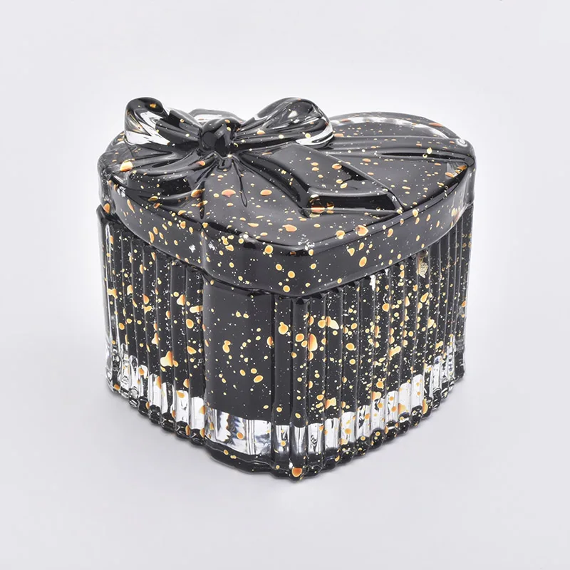 Luxury Black Heart Shaped Votive Glass Candle Jar With Lids
