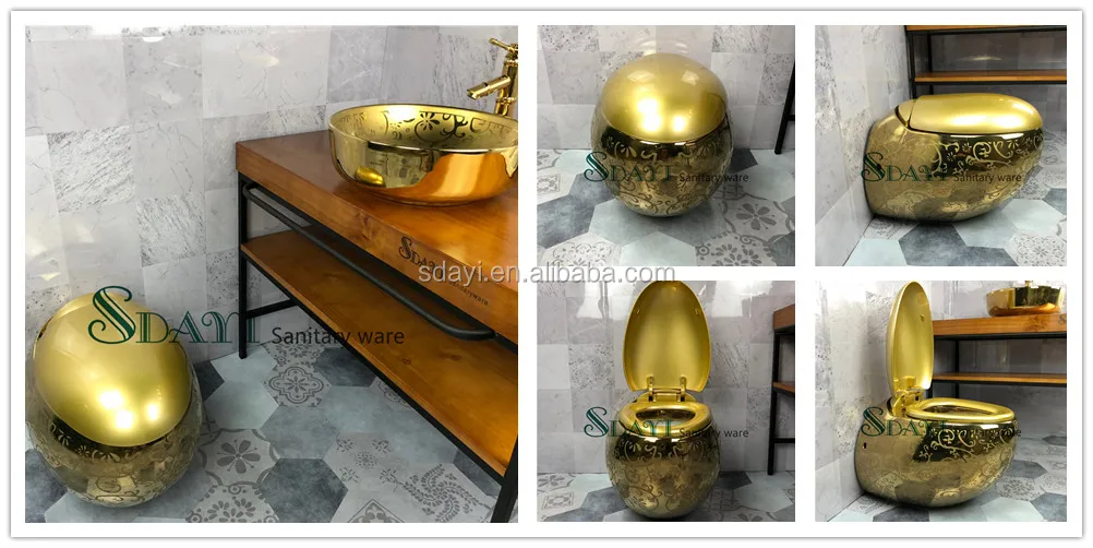 Sanitary Ware Golden Color Toilet Bidet Ceramic Bathroom Gold Wall Hung