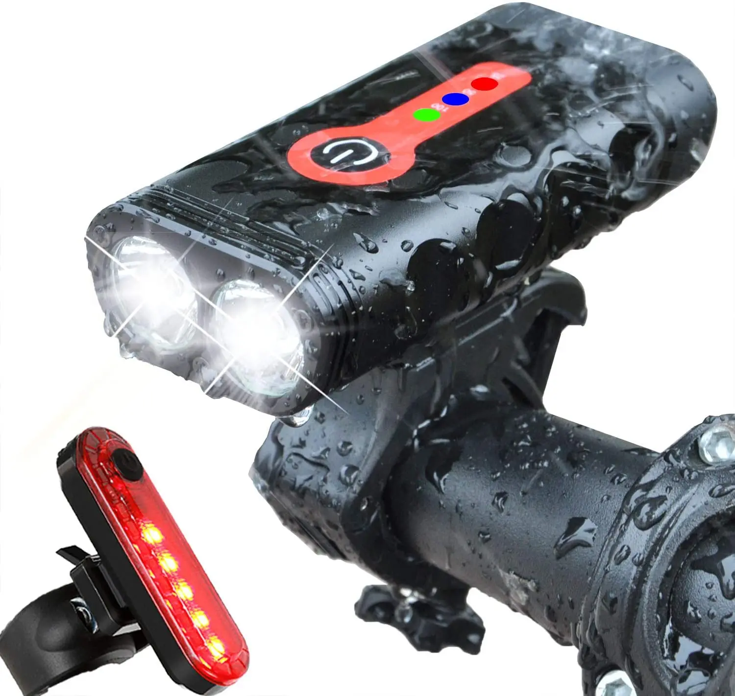 

Bike Light Set 5 Mode 1000 Lumens Super Bright 360 Degree Rotatable IP65 Waterproof USB Rechargeable Bicycle Headlight Front and, Black