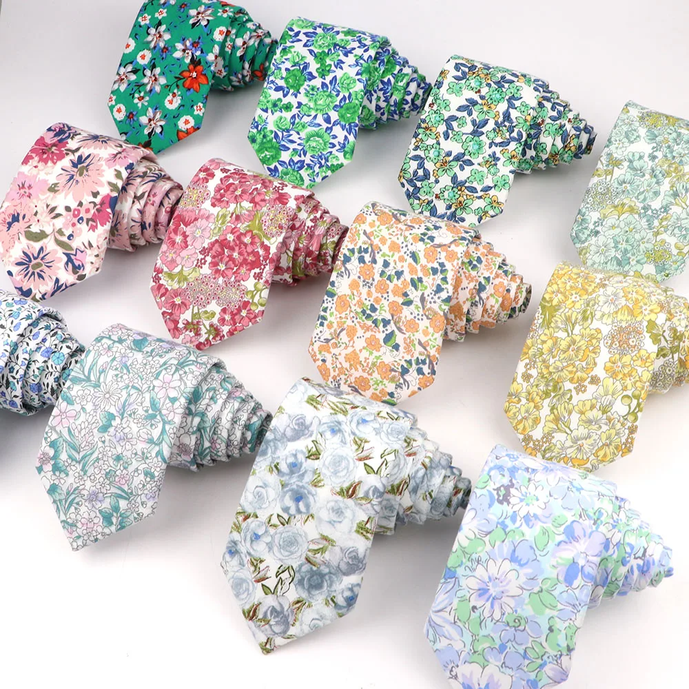 Necktie Fashion Cotton Vintage Floral Printed Ties Classic Colorful Flower Lovely Necktie Mens Skinny Designer Handmade Gift Tie