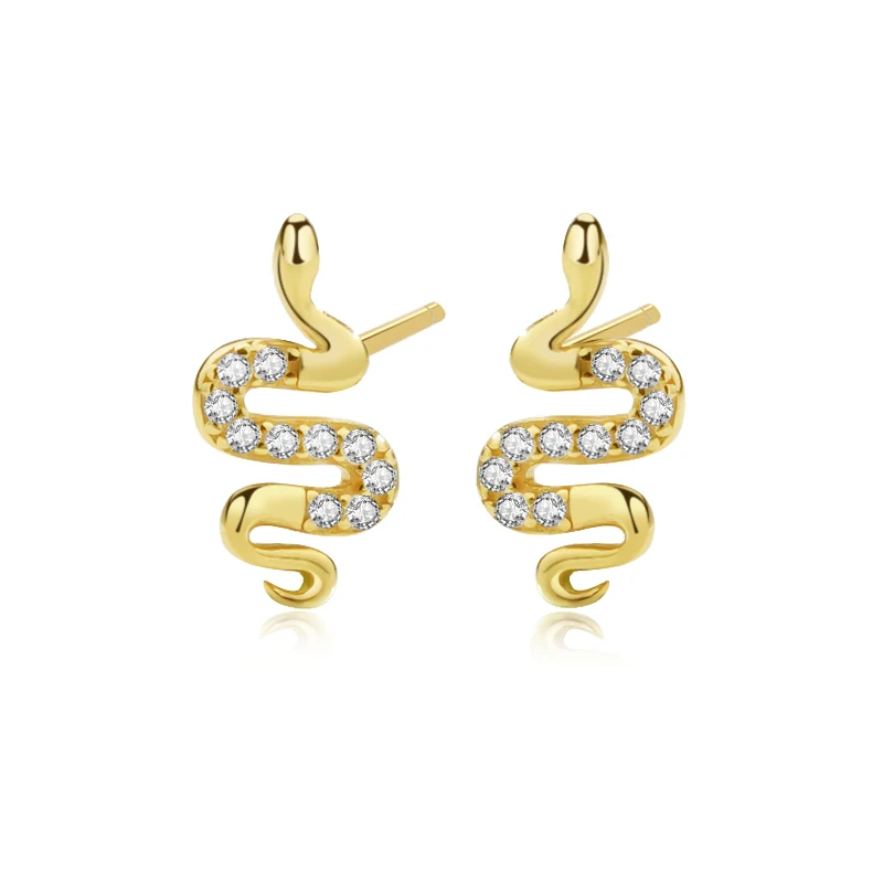 Animal earrings jewelry S925 Sterling Silver 18k Gold Plated Micro Setting zircon Snake Stud Earrings for women