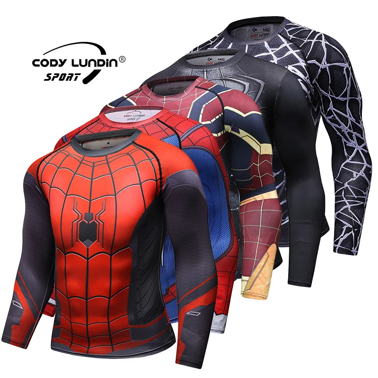 

Cody Lundin Polyester Spandex Long Sleeves Superhero T Shirt/ Spiderman MMA Rash Guard, Multy