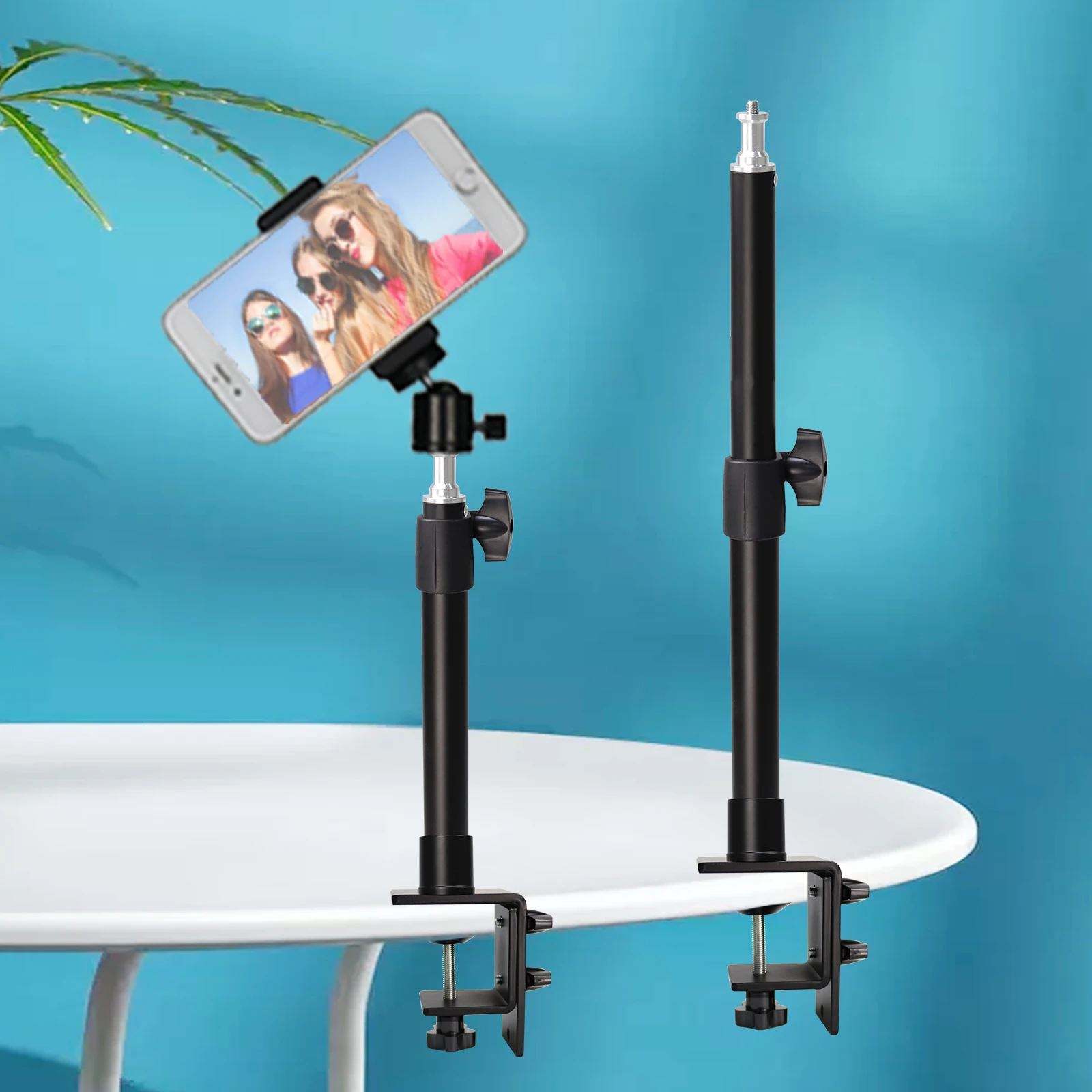 

phone desktop holder stand Hot selling Adjustable desk clamp tripod stand Metal Table Clamp C clamp table tripod, Black