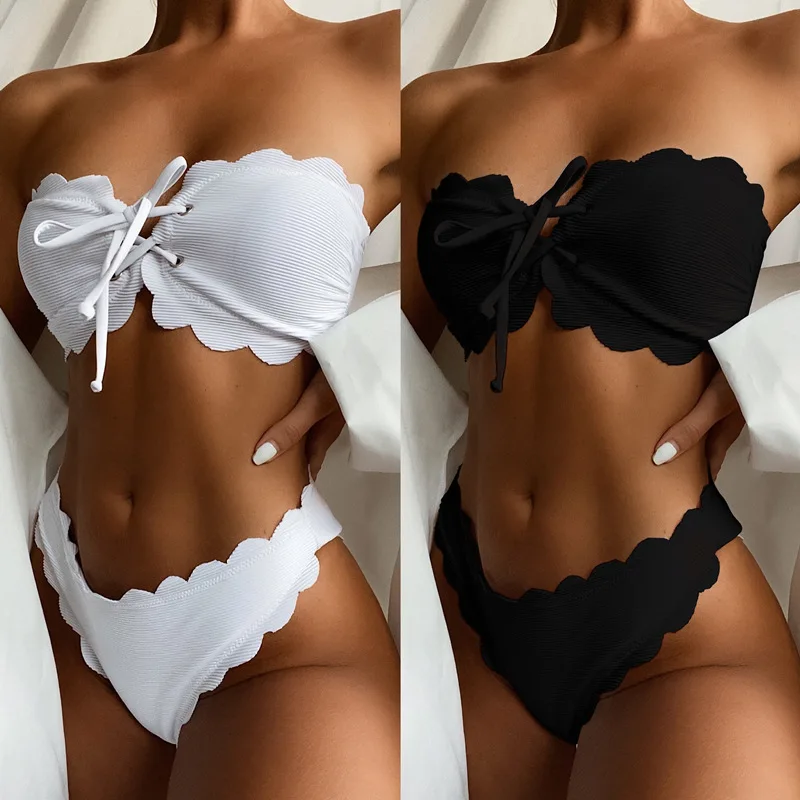 

Free shipping Custom summer swimsuit white and black bikini two piece set sexy swimwear