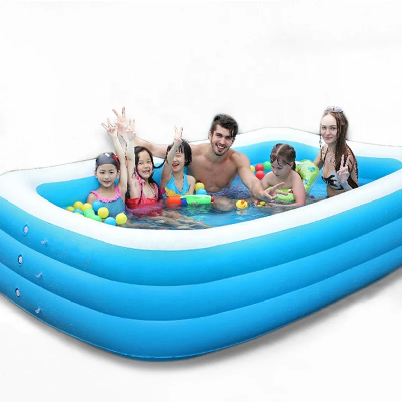 

Trade assurance free inflator summer playing water PVC frame water pool various sizes portable inflatable baby swimming pool, Blue-white