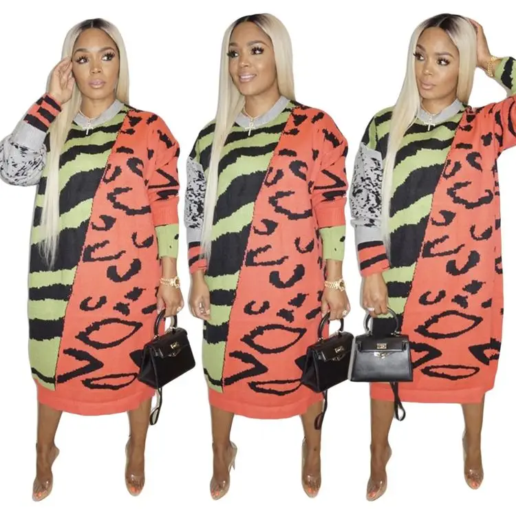 

W8518 winter clothes for women plus size maxi dress leopard print dress