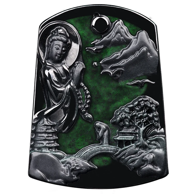 

Certified Grade A Natural Ink Cui Jadeite Ink Jade Pudu Guanyin Buddha Statue Jade Pendant Ice Pendant Jade Pendant Wholesale