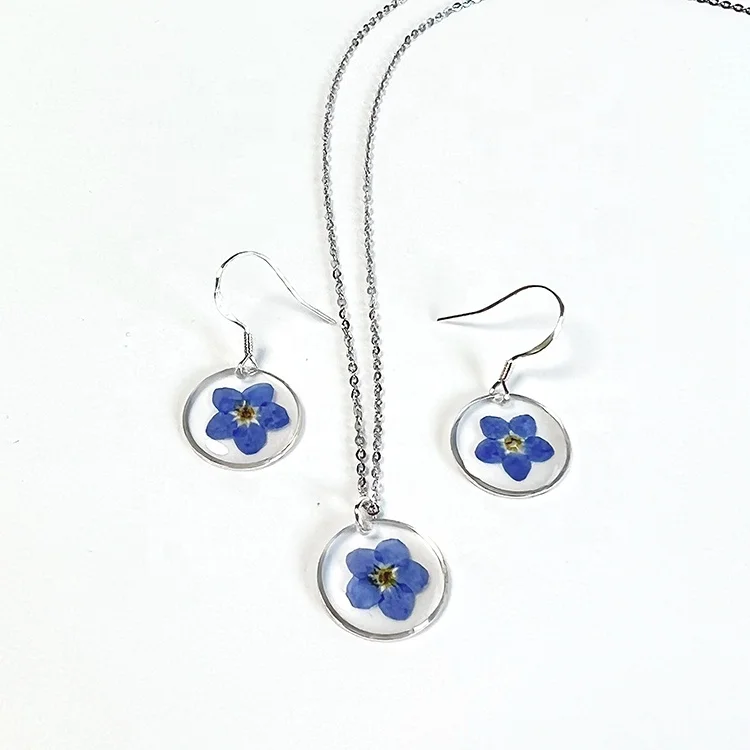 

Ivy Personised 925 Sterling Silver sets Forget Me Not Dried Flower 3pcs Necklace+Earrings+bracelet sterling silver 925 jeweller