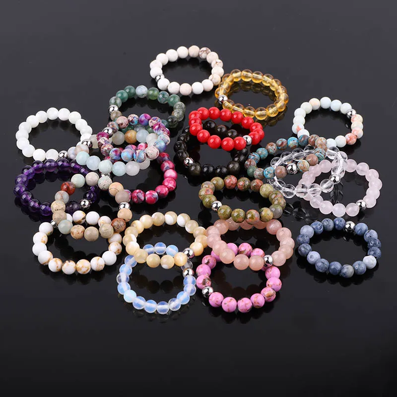 

Newest Simple Design High Quality 4MM Natural Semi-precious Stone Gemstone Agate Elastic Beads Ring Women