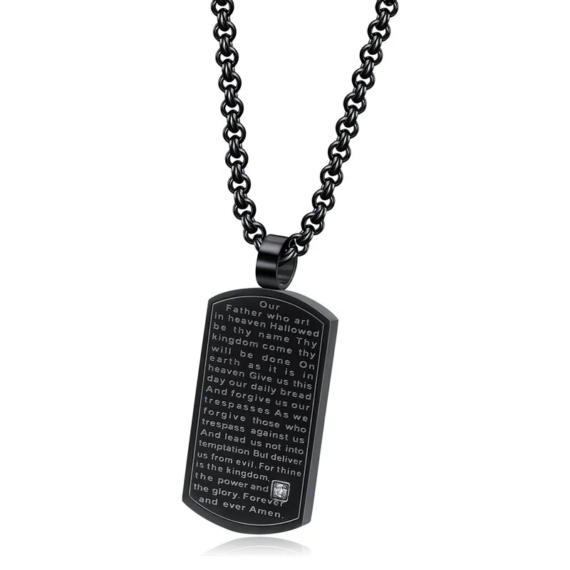 Fashion Mens Crystal Dogtag Black Dog Tag Charm Pendant Men Stainless