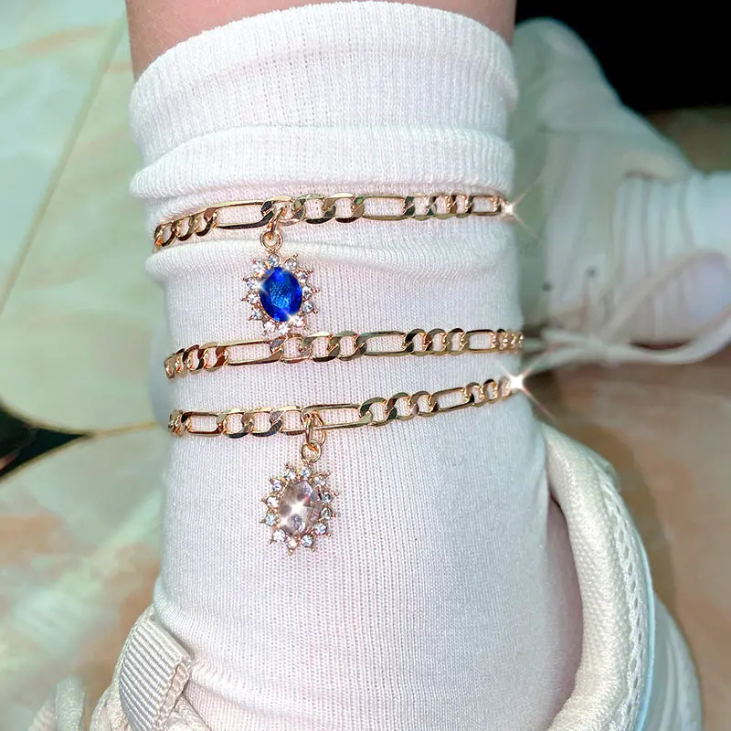 

Crystal Foot Jewelry Women Girl Alloy Gold Plated Anklets Double Layer Chain Rhinestone Anklet Foot Jewelry, Gold colors