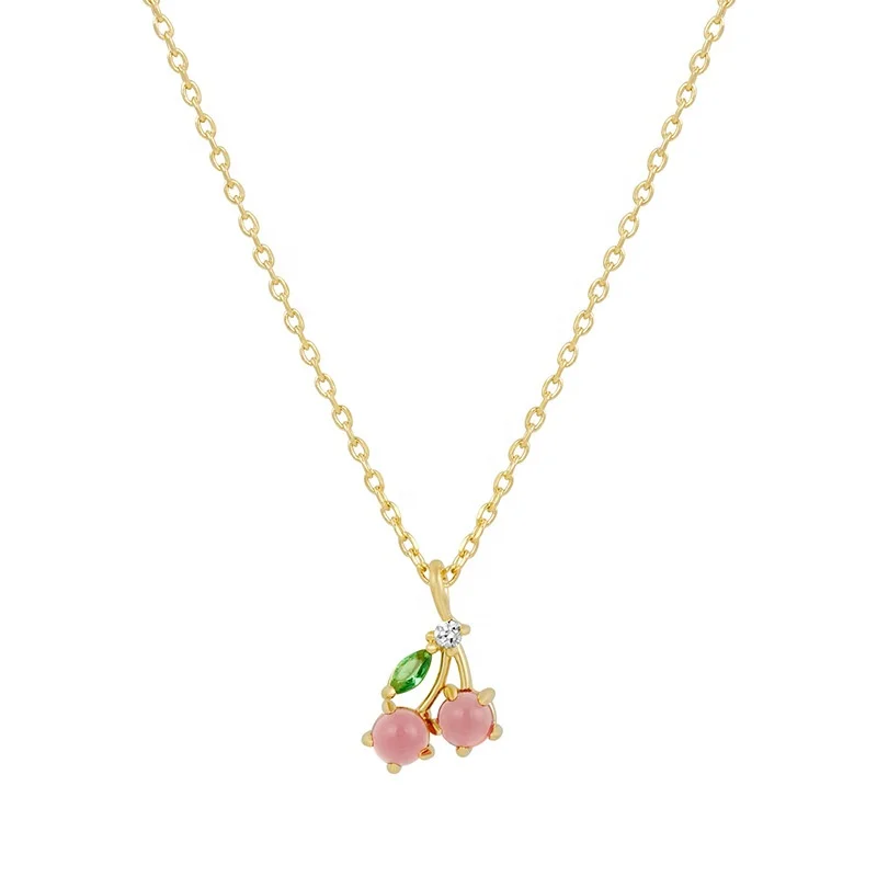 

Amazon Hot Selling Women Simple Necklace Chain Colorful Zircon Custome 3d Necklace Fruit Charms