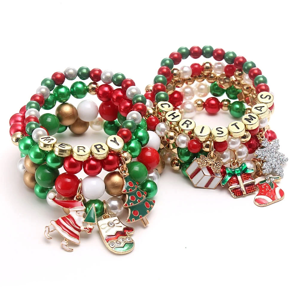 

Kids Children Christmas bracelet Girl Cute Snowflake Santa Claus tree Charm Bracelet with alloy pendants Boutique gift