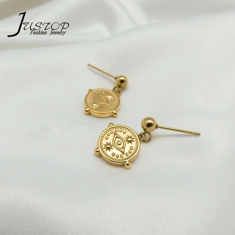 

Statement jewelry stainless steel custom fashion gold plated eye pendant earrings, As picture