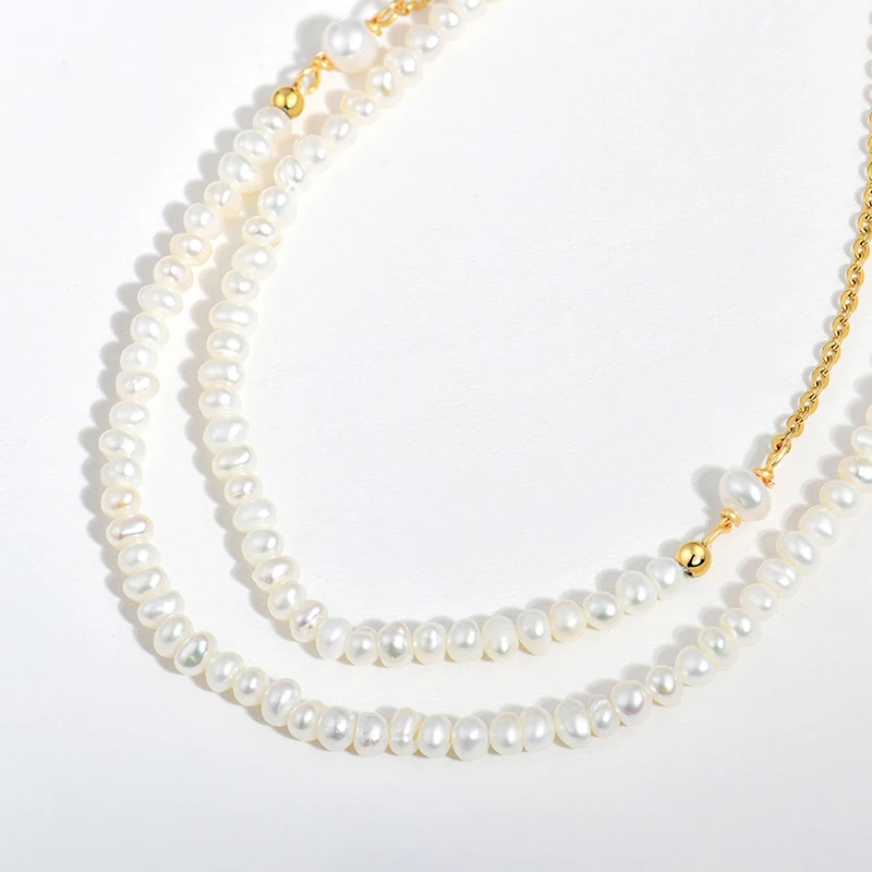 

Big Small Freshwater Pearl Chain Jewelry 2.5mm round shape fresh water Beaded Pearl Necklace