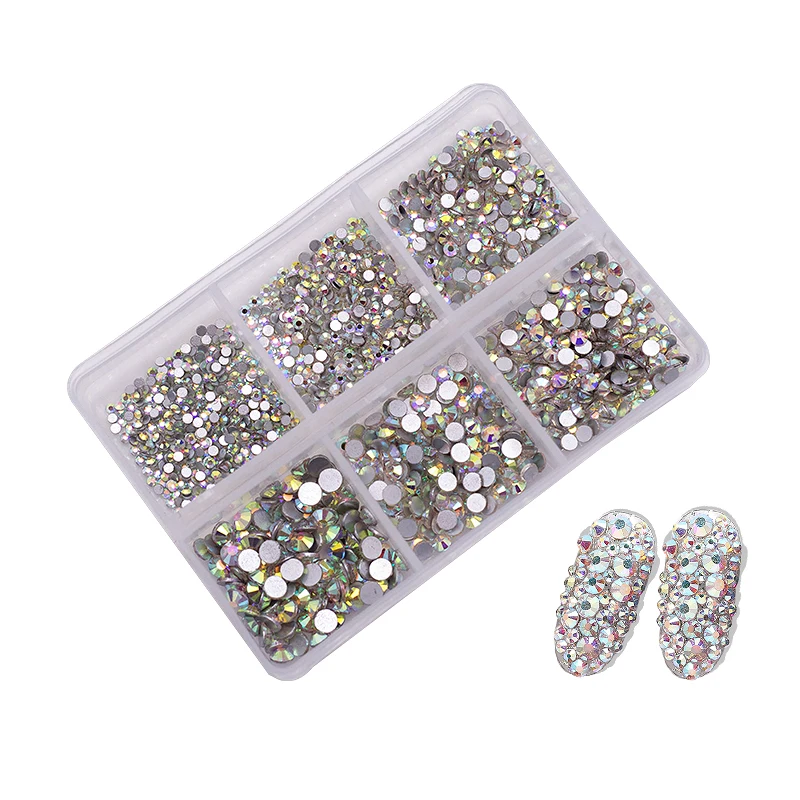 

NAR031 6grids glass nail art gem crystal rhinestone big stones for fake nails design decoration manicure SS04-SS16