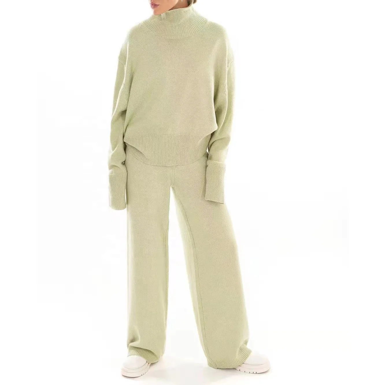 

Pulli 2021 Wool Knit Sweaters Solid Plus Size Causal Sustainable Cashmere Wide Leg Pants 2 Piece Sweater Set