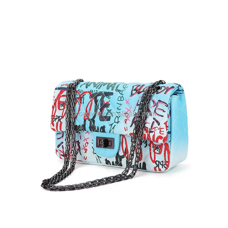 

Ins latest high quality women jelly purse fashionable pvc graffiti handbags girls colorful shoulder chain bags, Rich