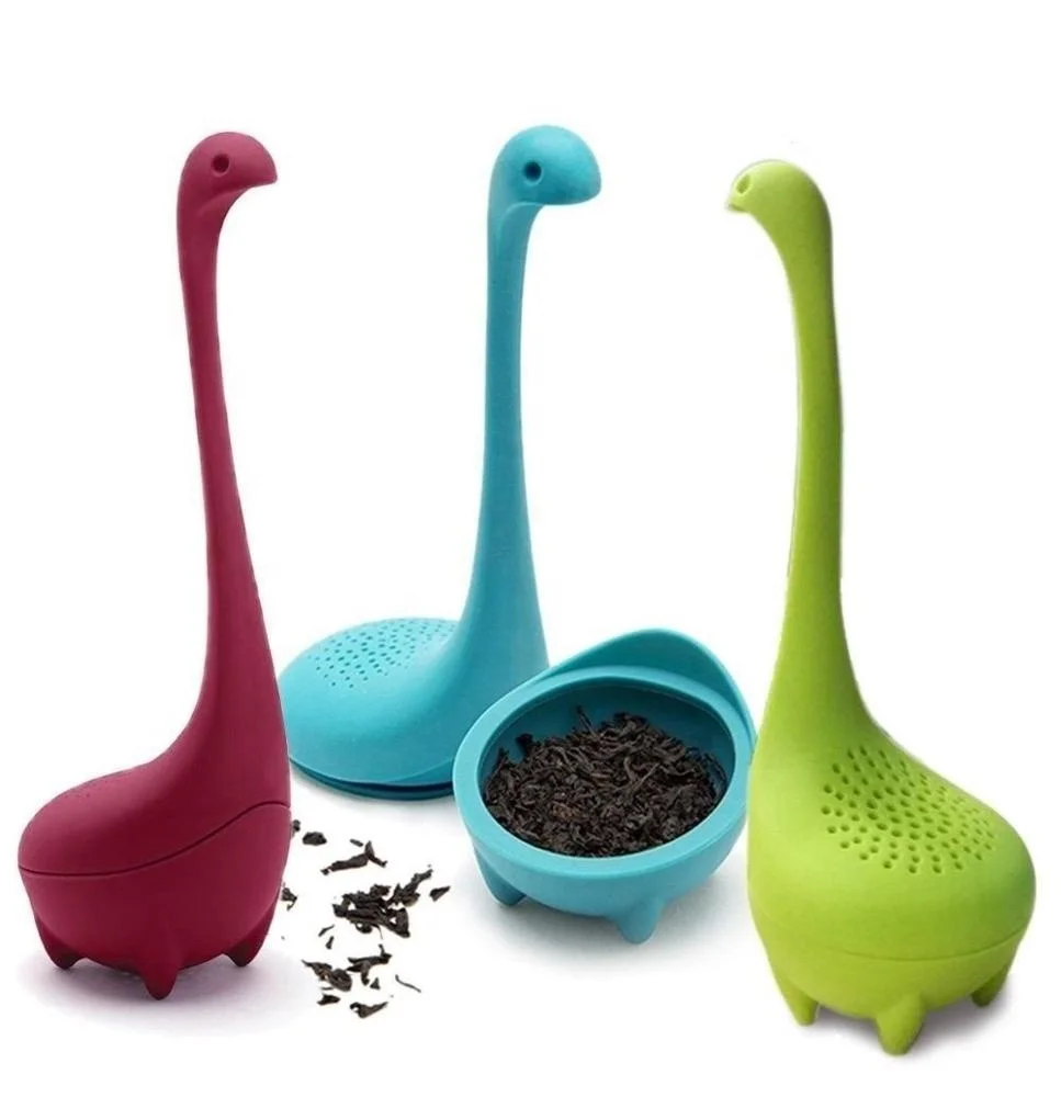 Food Grade Silicone Loose Leaf with Long Handle Neck & Loch Ness Monster Filter Tea filtration Making Tools
