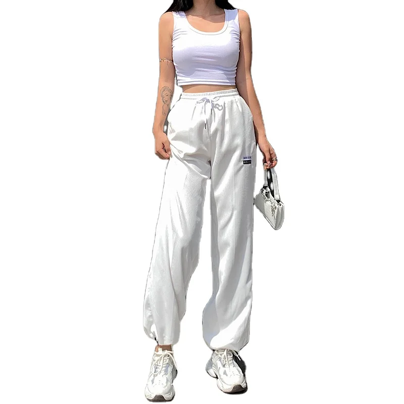 

Whosales high waist embroidery corduroy sports comfortable casual pants elastic tie women trousers womens clothes variety, Picture