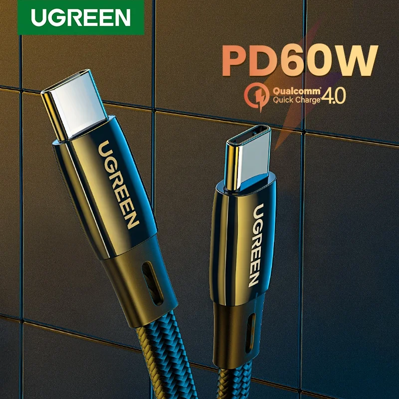 

High Quality QuUGREEN USB C To USB Type-C Cable PD 60W Fast Charger Durable Flat Cable For Xiaomi mi 10 Pro Samsung S20 Macbook