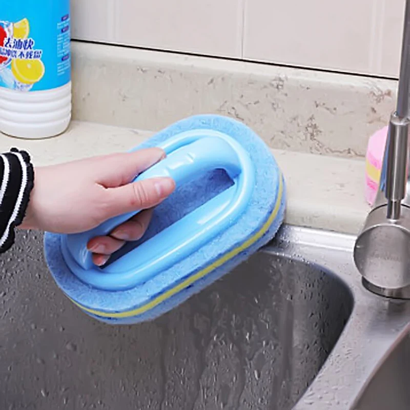 

Plastic Cleaning Brush with Handle Kitchen Tile Decontamination Sponge Brush Household Cleaning Tool, As photo