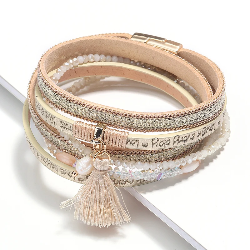 

Multilayer Magnetic Wrap Charm Jewelry Accessories Leather Bracelets For Women, 2 colors leather silver color metal