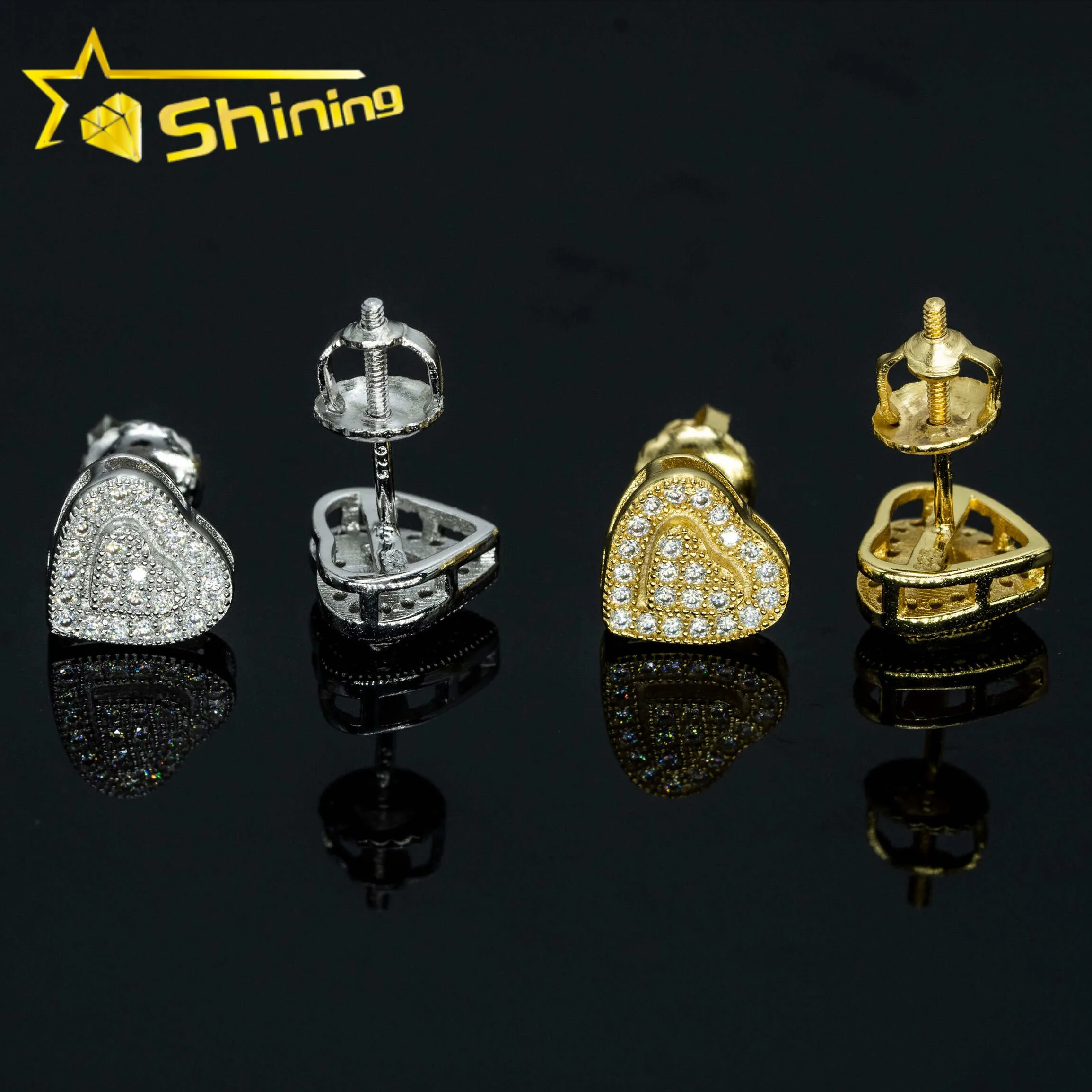 

Hip hop moissanite diamond jewelry Luxury heart shape screw back earrings with GRA certificate