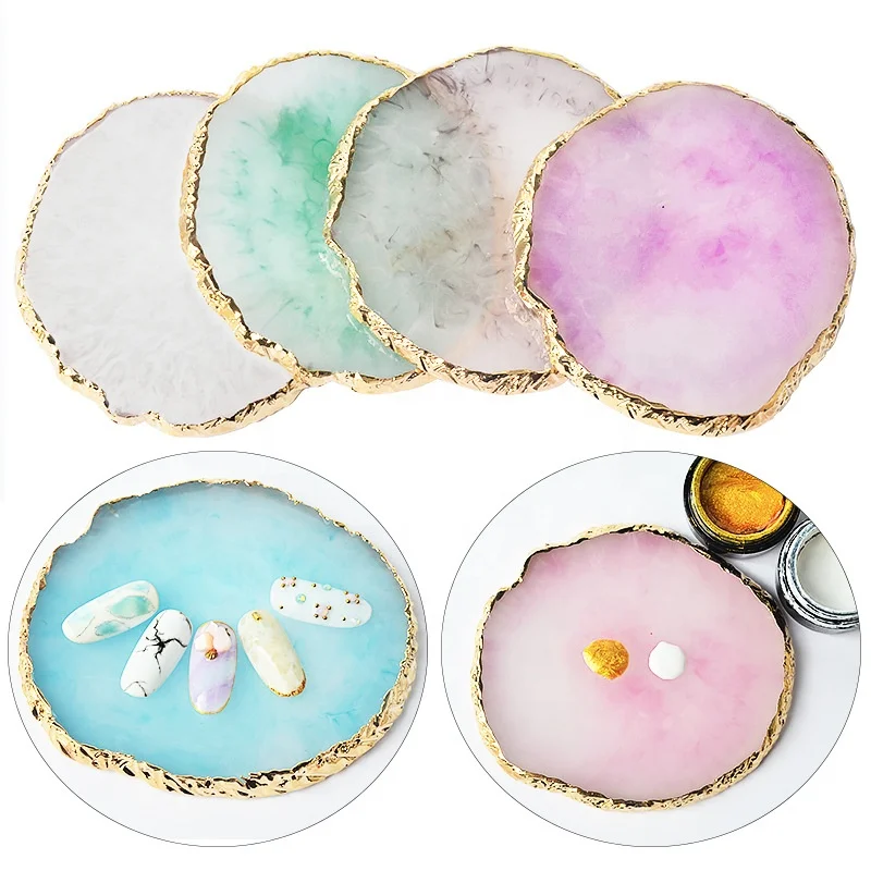 

Beauty Colorful Nail Art Painting Mixed Color Gold Edge Nail Gel Color Makeup Display Resin Nail Art Palette, 6colors