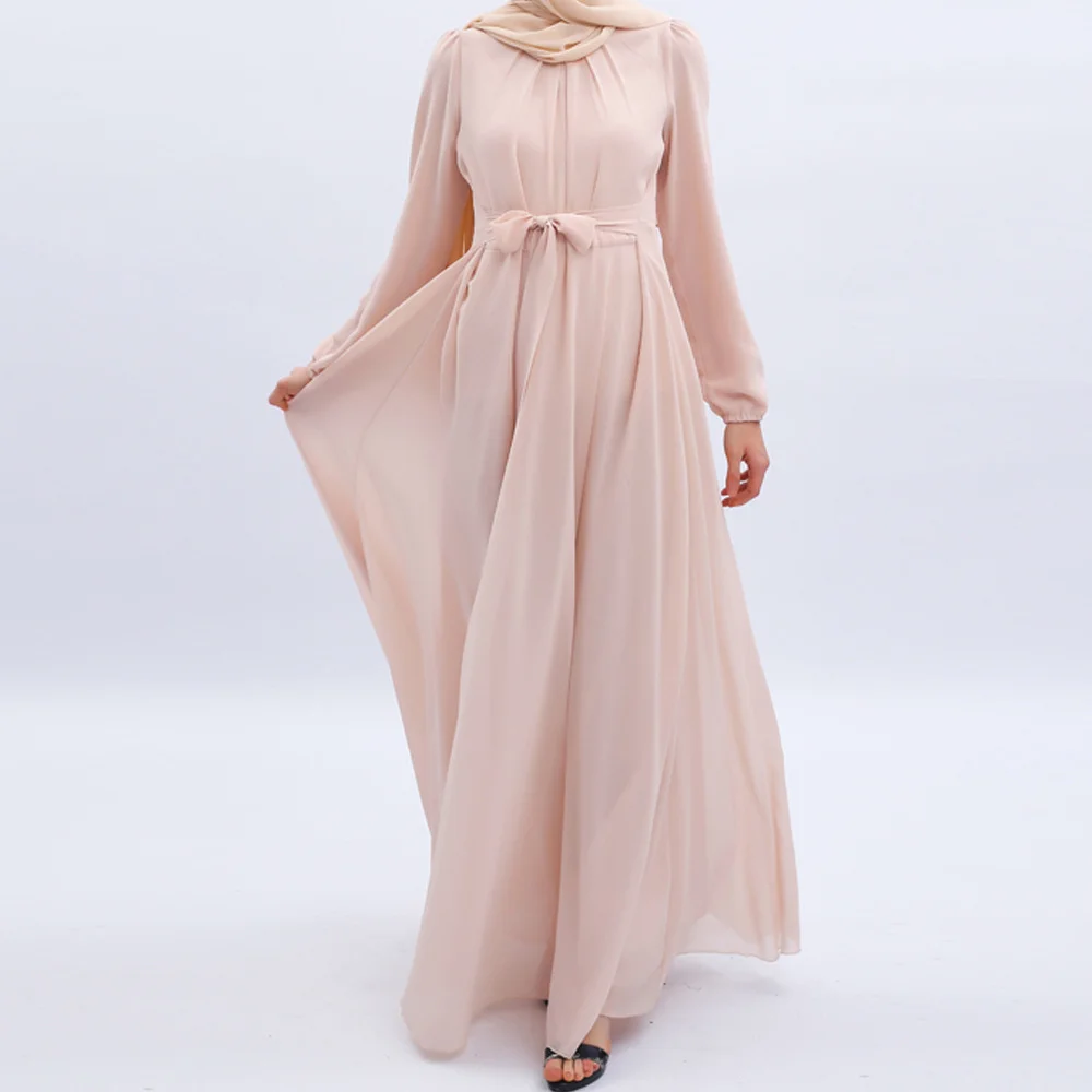 

2023 Middle East Summer Islamic Turkish Dubai Dresses Solid Color Chiffon Clothes For Abaya Women Muslim Dresses