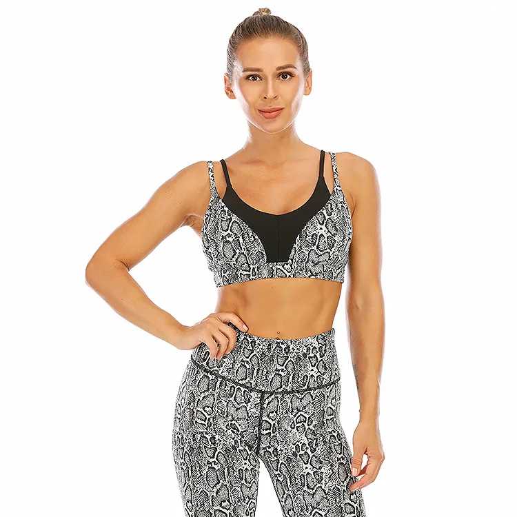 

Snake Printed Workout Sets Breathable Yoga Sets Running Suits Sublimation Printed Women Fitness Active Wear Set, Customized colors