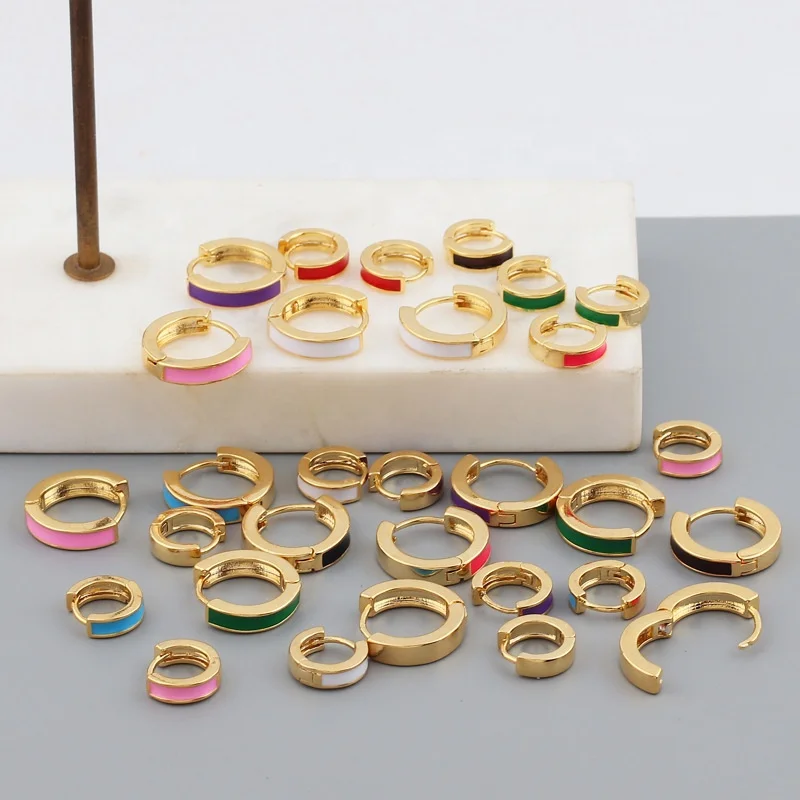 

Hot Selling Dripping Oil Jewelry women Stackable Colorful Round Drop Shape Enamel Earring Gold Plated Hoop Huggies Earrings