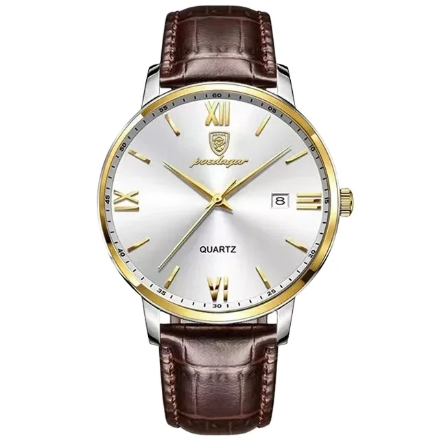 POEDAGAR 826 Mens Fashion Calendar Watch Simple Luminous Waterproof Business Luxury Leather Men's WristWatch Reloj Hombre