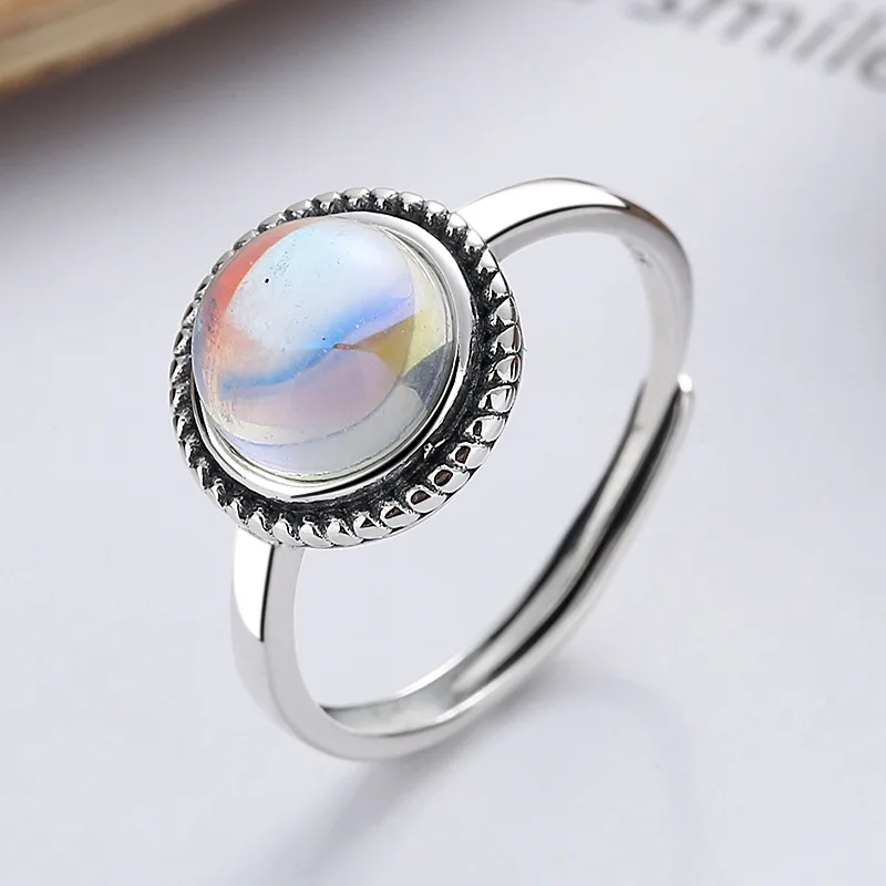 

Simple Design Geometric Moonstone S925 Sterling Silver Ringent Adjustable 925 Classic Rings For Women YFJ462