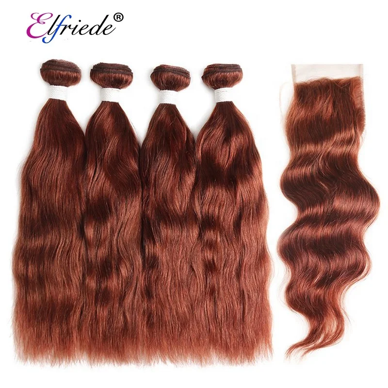 

#33 Natural Wave Hair Weaves with Closure 10A Brazilian Remy Human Hair 3 Bundles with Lace Closure 4"x4" JCXT-191