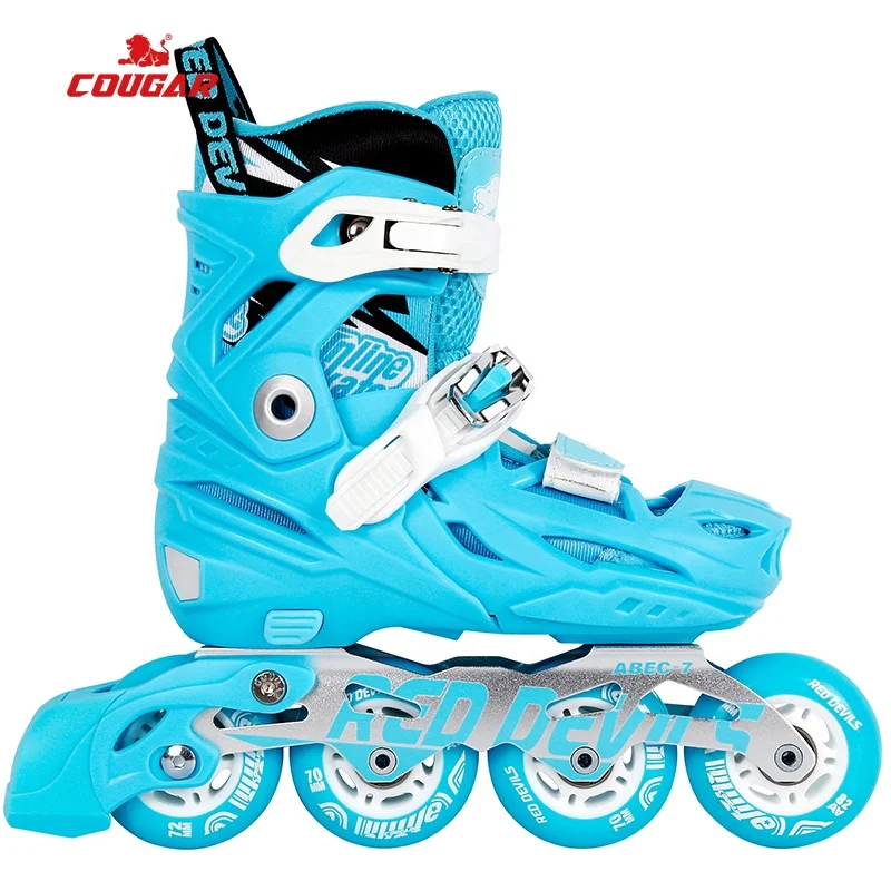 

Factory Wholesale Professional Boy Girl Kids Retractable Inline Roller Skates Shoe With CNC Aluminum Solid Boots LED Light Wheel, Pink/ blue