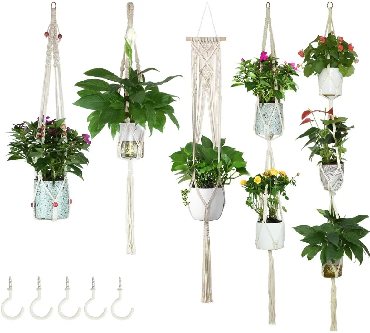 

Macrame Plant Hangers Indoor Hanging Planter,Handmade Cotton Rope Flower Pots Holder Stand for indoor