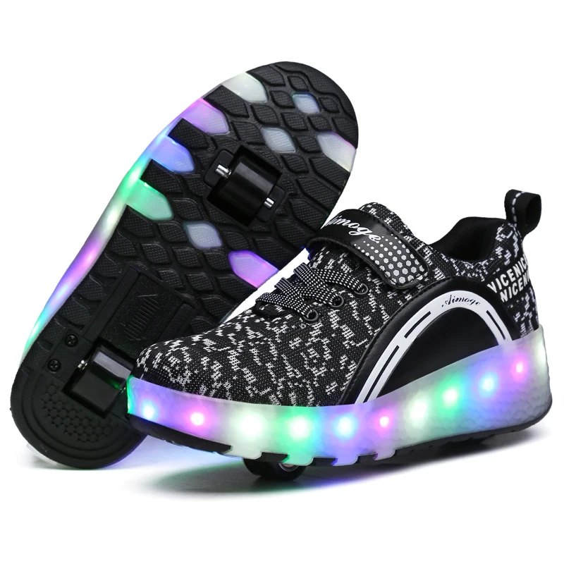 

Children's Roller Skate Adjustable Roller Skate Shoes Led Fashion Sneakers, Black/blue/pink