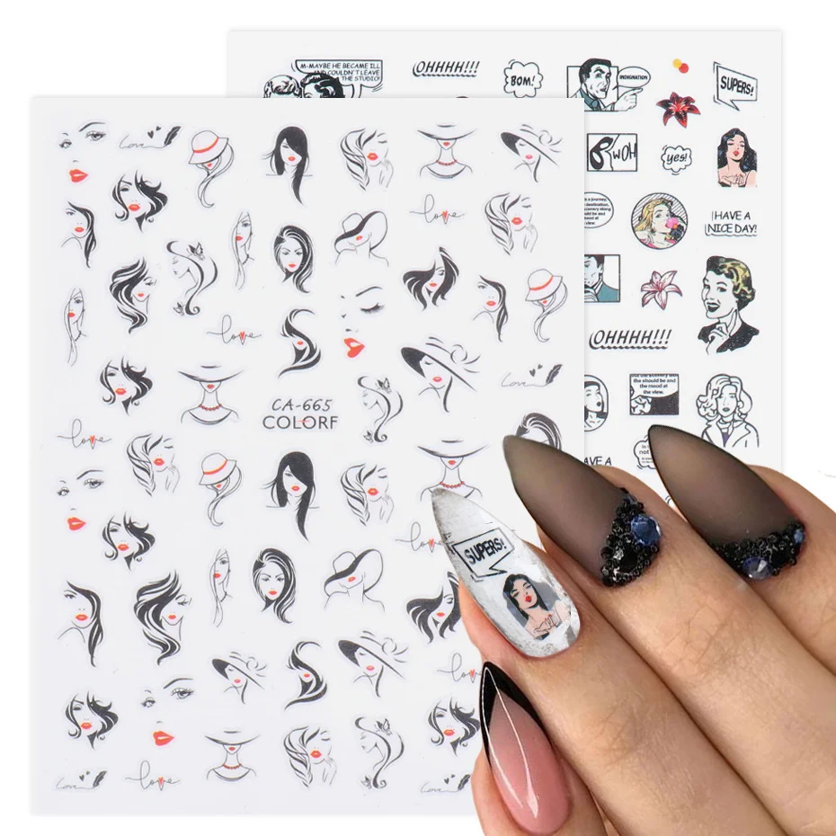 

Self-ahesive 3D Nail Art Stickers Decals Facebook Retro Portrait Pattern DIY Decoration Accessories