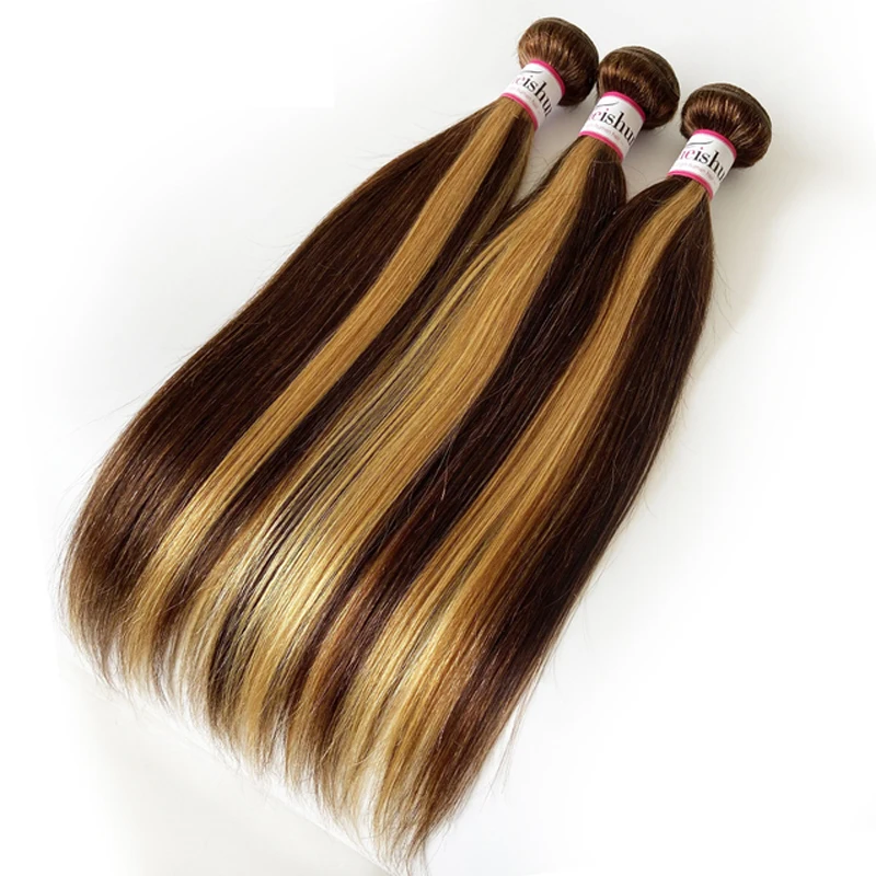 

2022 Highlight P4/27 color straight 100 Human hair Bundles 12A Double Drawn Raw Brazilian Highlight Cuticle Aligned Hair weave