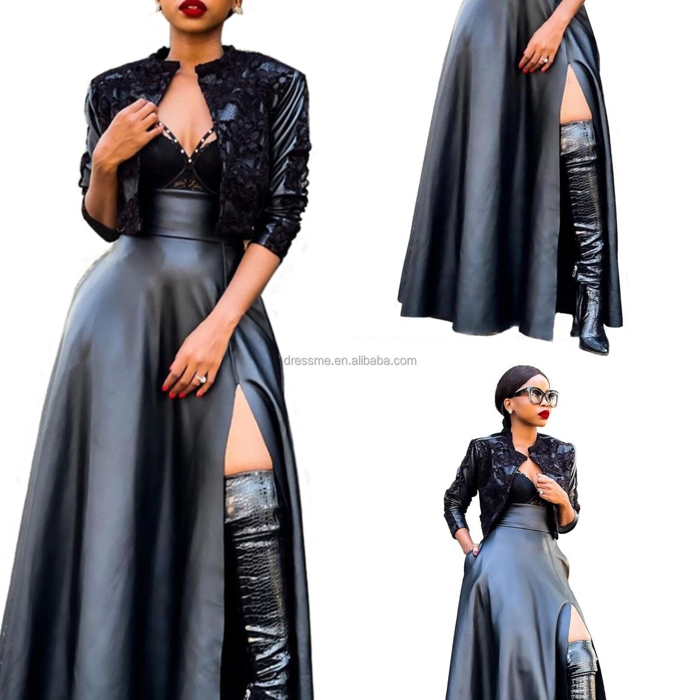 

MT127-6075 Winter new arrival PU maxi long skirts for women with slit stylish A-line leather skirts High Waist Maxi Skirt